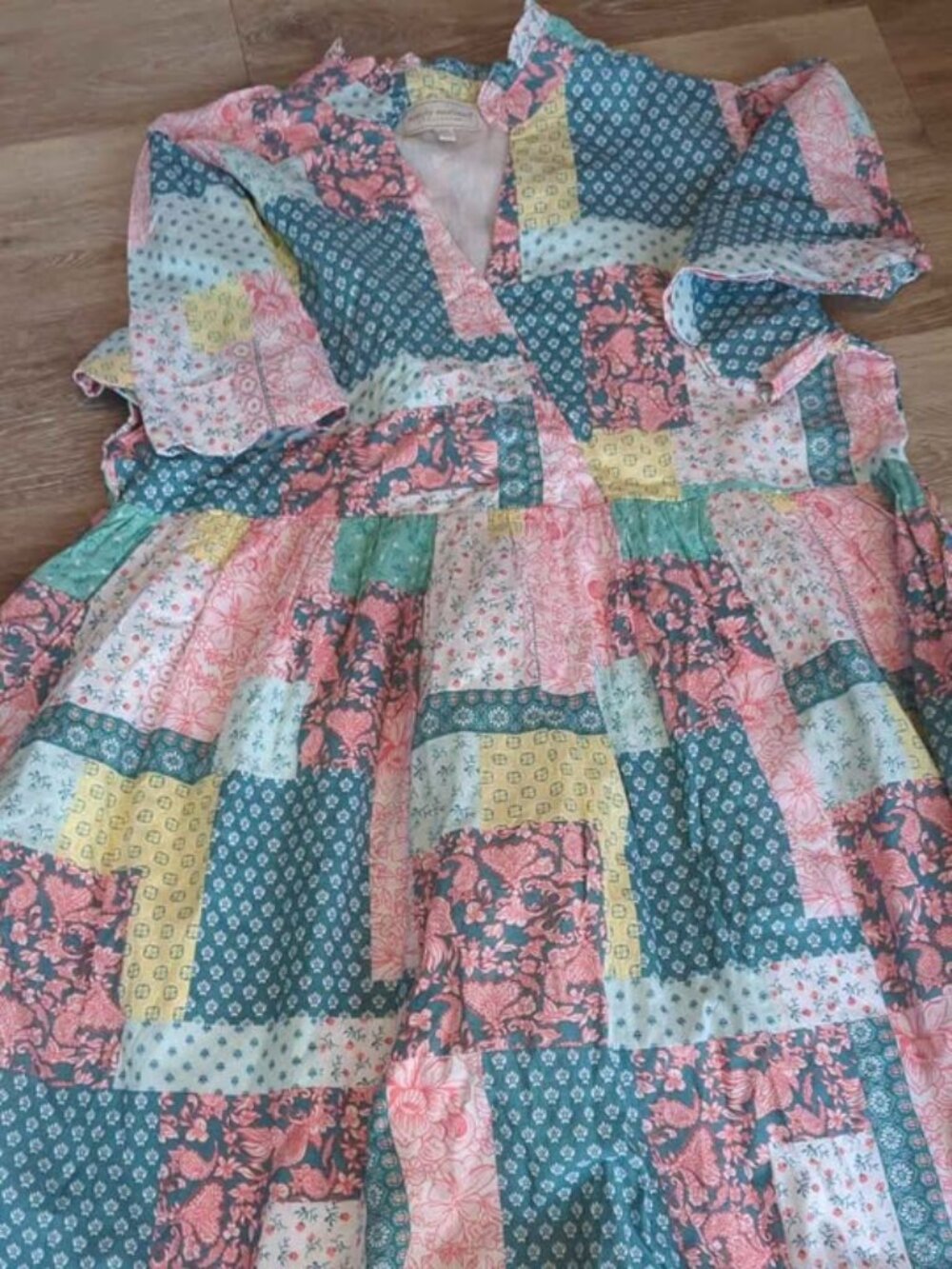 Simply Southern 2X Midi Dress Patchwork Floral Colorful Cottagecore Scallop Hem